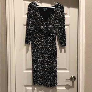 Ralph Lauren faux wrap dress black w/white dots 14